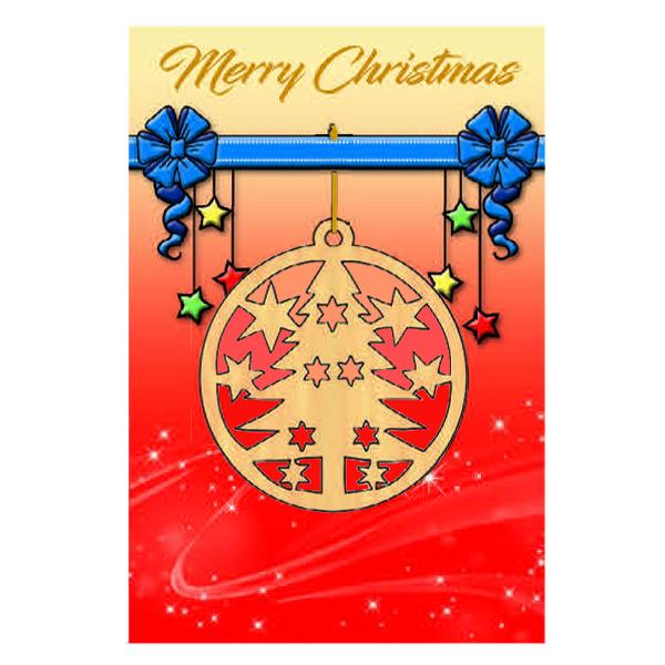 Christmas Card with Wooden Tree Ornament