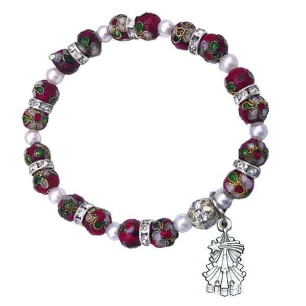 Red Cloisonné Bracelet with Christmas Tree Charm