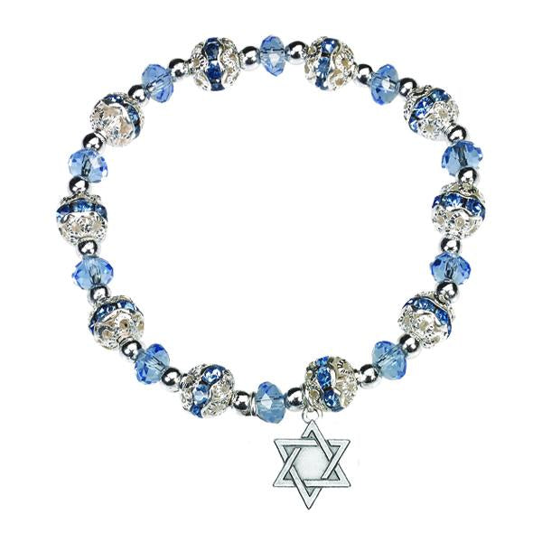 Light Blue Crystal Bracelet with Star of David Charm