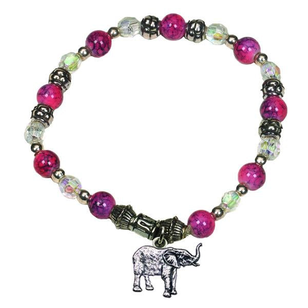 Bright Pink/Rose Bracelet with Elephant Charm